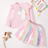 Unicorn girls outfit new pink rainbow unicorn top & tulle skirt set