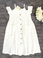 NEW Size 3-4 Years Girls Dress Pretty White Button Long Dress with pockets