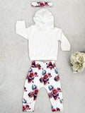 size 0-3 months baby girls outfit new white & rose hoodie, pants & headband set