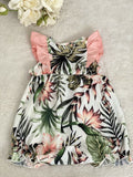 Baby Girls Romper New Size 6-9 months Pink Hibiscus Palm Print Baby Romper
