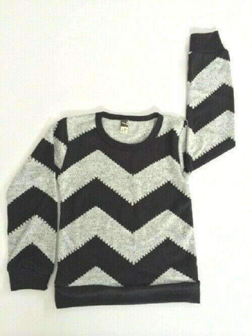 NEW Size 4 Years Boys Clothing Boys Top Black Grey Chevron Long Sleeve Top