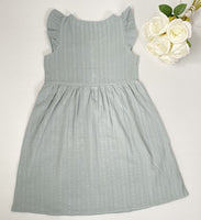 100% cotton green flutter sleeve button girls dress