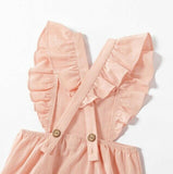 NEW Size 3-6 months 100% Cotton Pink Flutter Sleeve Pinafore Romper & Headband