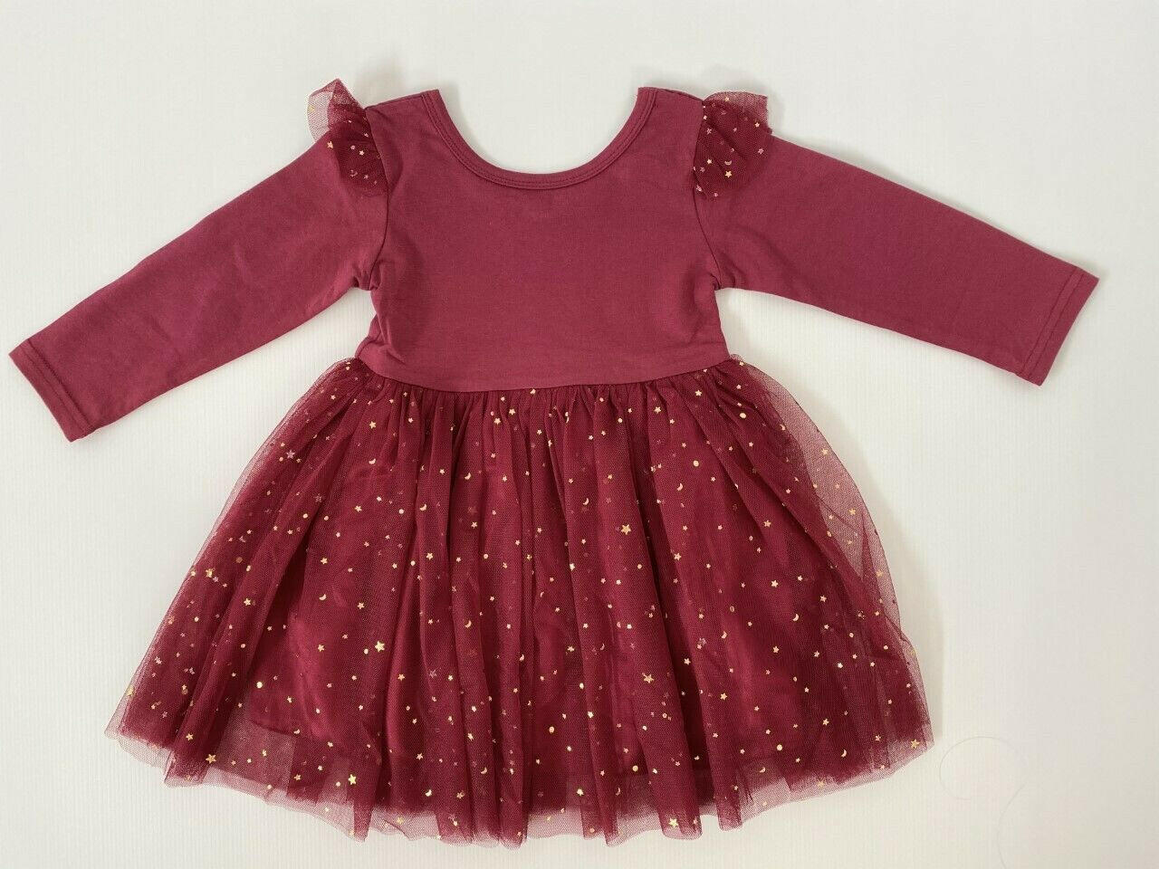 Girls dress burgundy gold stars and moon tulle girls dress