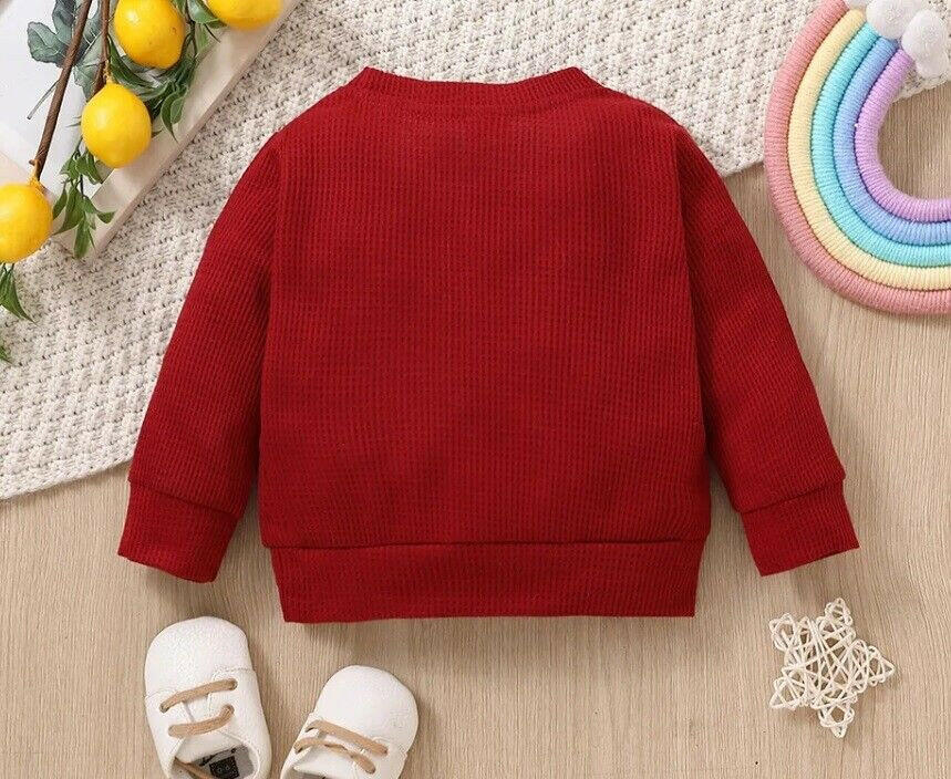 Baby boys' burgundy waffle knit rainbow long-sleeve top