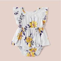 size 6-9m to 12-18m new baby girls dress yellow floral fluttersleeve white dress