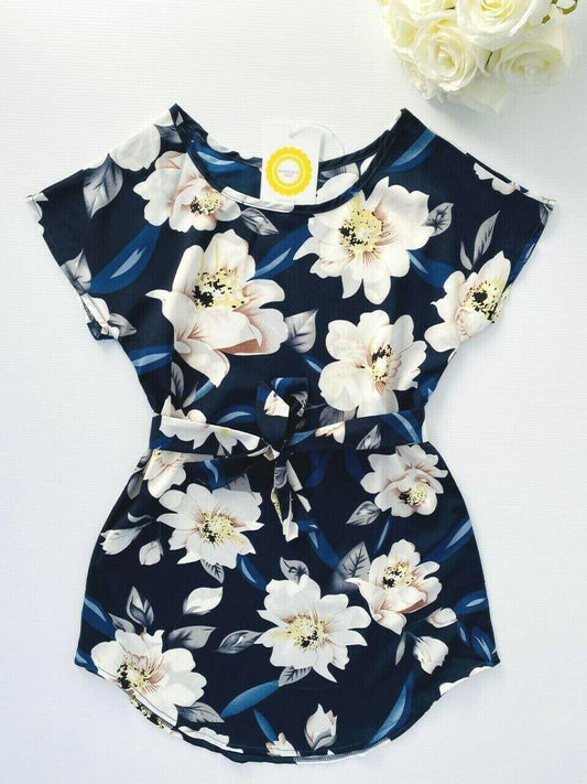 size 2/3/4/6/8 years new girls dress dark blue floral curve hem girls dress