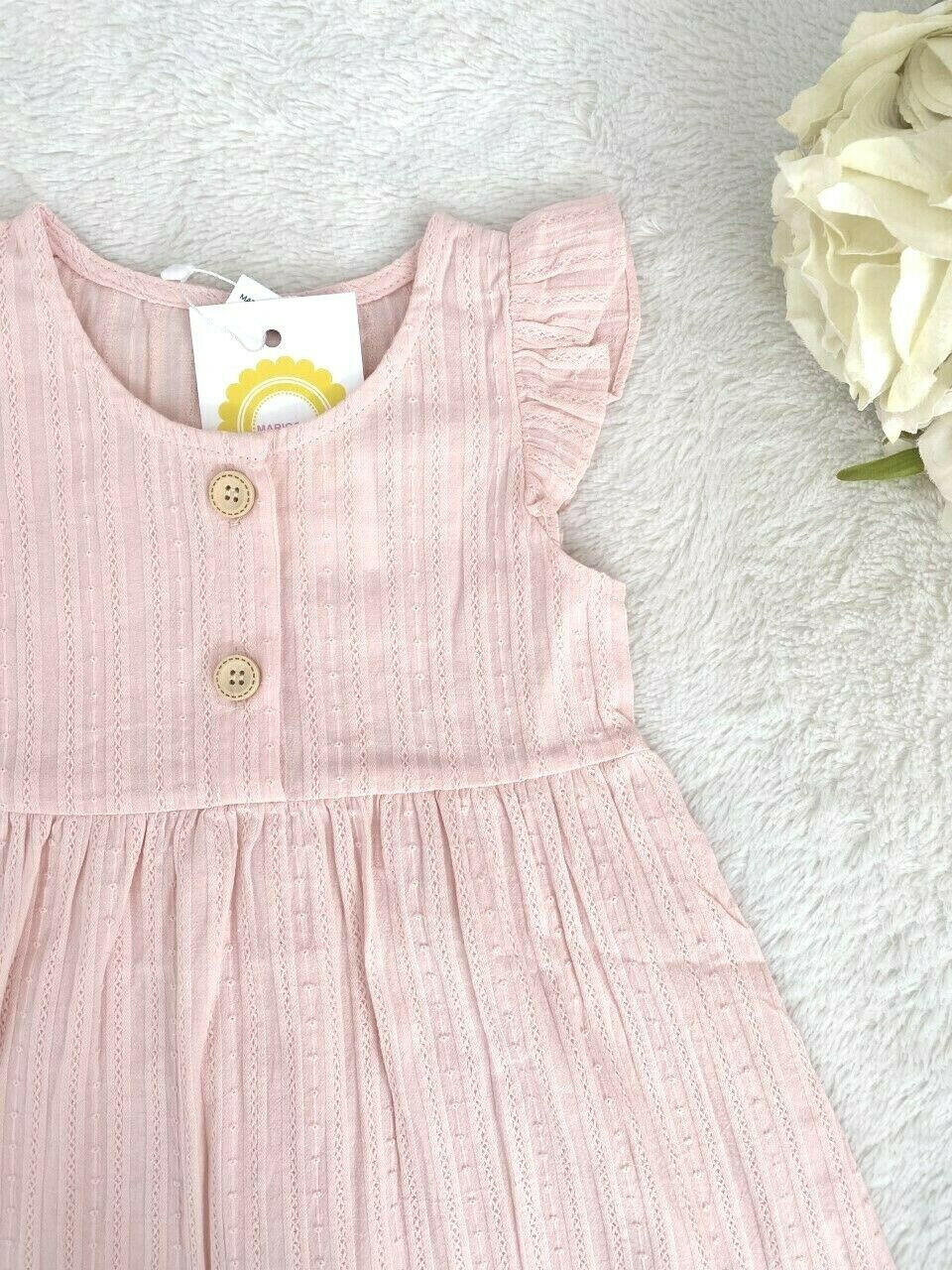 Baby Girls Dress Size 12-18 months 100% Cotton Pink Flutter Sleeve Baby Dress