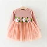 size 9-12 months new baby girls dress pink long sleeve flower tulle dress