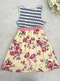 size 4-5 years new girls dress grey stripe bodice yellow & pink floral dress