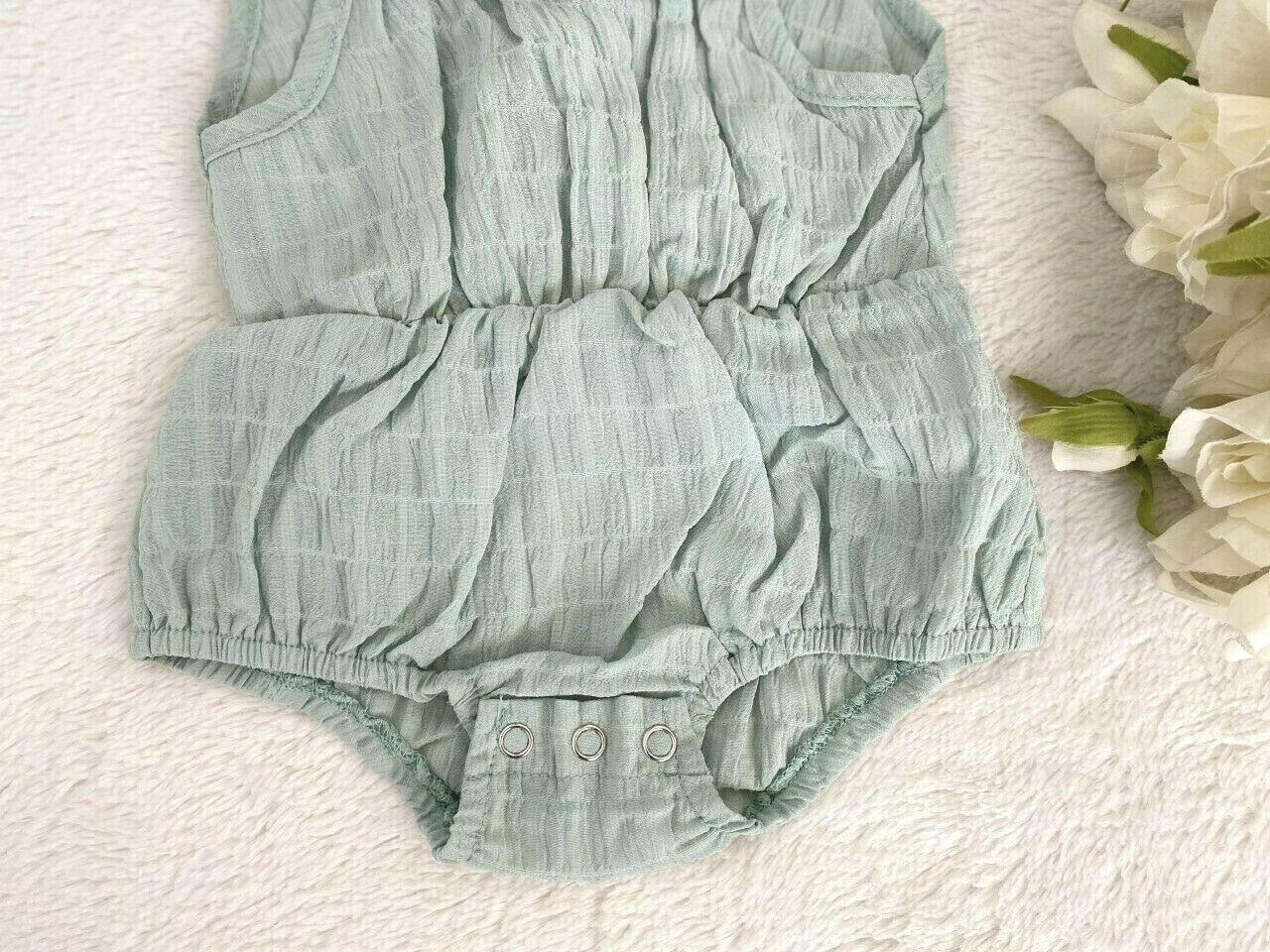 size 0-3m/3-6m new baby girl romper green ruffle romper & headband-Select Size.