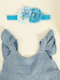 size 3-6 months new baby girls dress blue ruffle sleeve cotton dress & headband