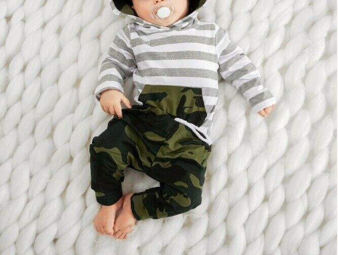 size 0-3m to 9-12m new baby boys tracksuit outfit camo hoodie top & pants set