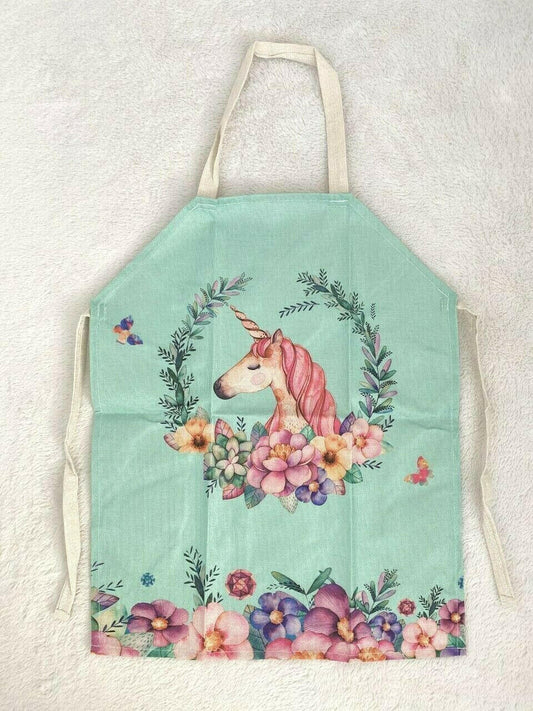 kids childrens cooking/art apron flower unicorn apron unicorn art smock 45x56cm.