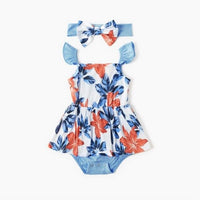 NEW Size 3-6 months Orange Lily & Blue Leaf Baby Girls Dress & Headband Set