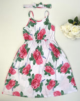 girls dress size 2y/3y/4y/6y/8 years new pink floral maxi dress & headband set