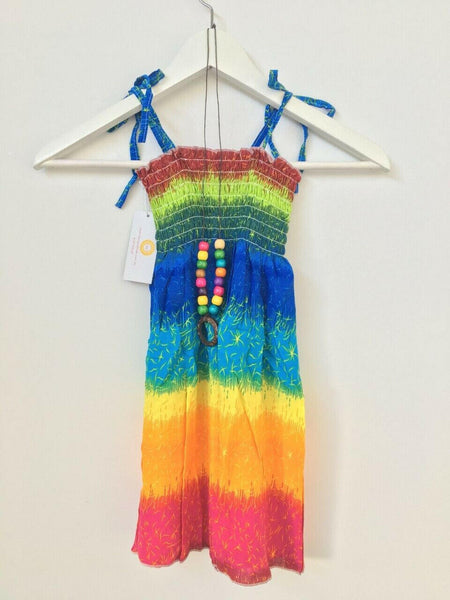 NEW Size 3-4 Years Girls Dress Girls Beautiful Island Sunset Dress & necklace