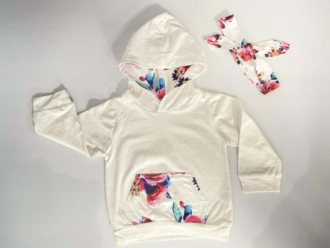 size 18-24 months new toddler girls white & rose hoodie, pants & headband set