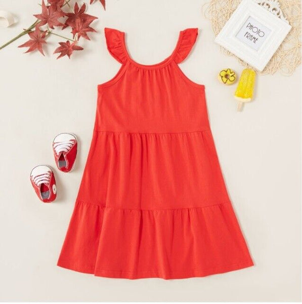 Girls Dress New Size 4-5 years Red Flutter Sleeve Tiered Dress -1 left