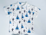 size 9-12m to 3 years new boys outfit blue teepee tent & cactus shirt & shorts