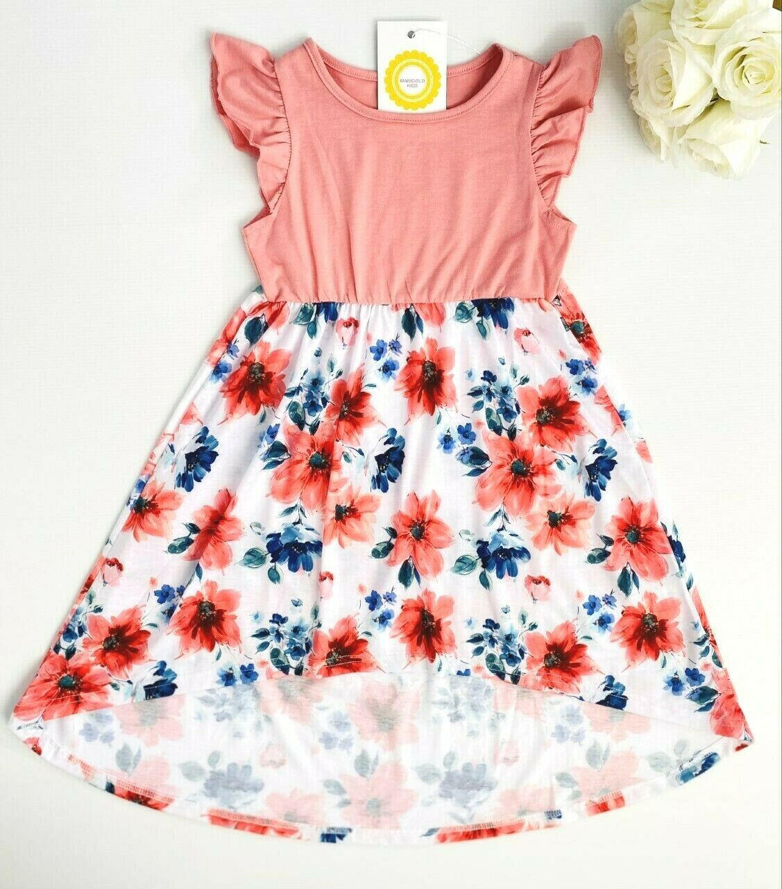 Girls dress new pink floral high-low girls dress