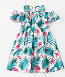NEW Size 5-6 Years Girls Dress Green Tropical Palm & Pink Hibiscus Floral Dress