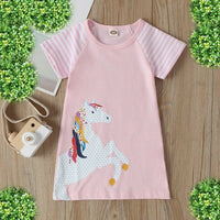 SOLD OUT-Colourful horse print pink short sleeve dress