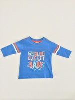 NEW Size 0-3 months Baby Boys Top  'Worlds Cutest Baby' Blue Long Sleeve Top