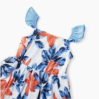 NEW Size 3-6 months Orange Lily & Blue Leaf Baby Girls Dress & Headband Set