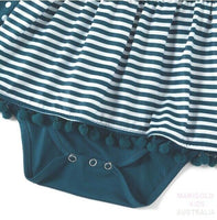 Baby Girls Dress New Size 3-6 months Navy Blue Polkadot Stripe Dress & Headband