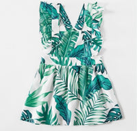 NEW Size 6-9 months Baby Girls Dress Green Tropical Leaves Print Pinafore Dress