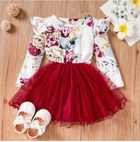 size 6-9m to 18-24 months new baby girls dress red floral longsleeve tulle dress