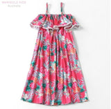 size 6-7 years girls dress pink hibiscus floral flounce maxi dress- 1 Left