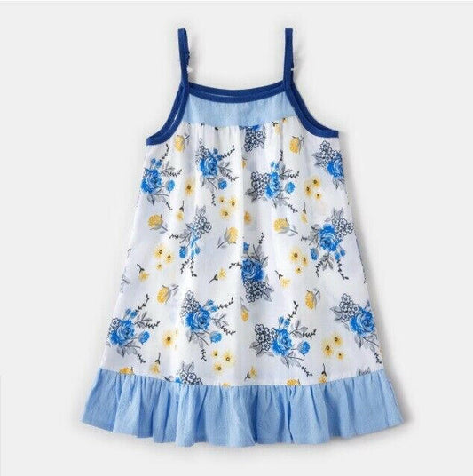 Baby/Toddler Girls Dress Blue Floral Ruffle Hem Dress