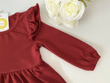 size 18-24m to 4-5 years new girls dress burgundy red long sleeve girls dress