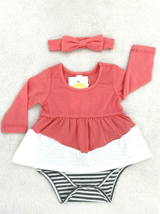 NEW Size 0-3 months Baby Girls Dress Red & White Baby Dress & Headband Set