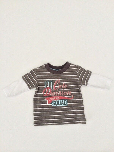 NEW Size 0-3 months Baby Boy Grey Stripe '01 Cute Division Tough Guy Squad' Top