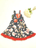 Size 2 years / 3-4 years New Girls Dress Navy Floral Red Ruffle Hem Dress