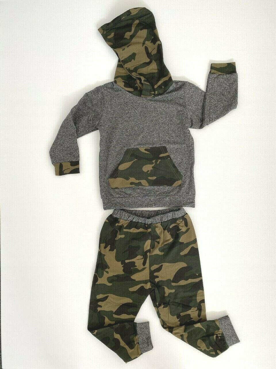 size 18-24m / 3-4 years new boys outfit grey army camo hoodie & pants set