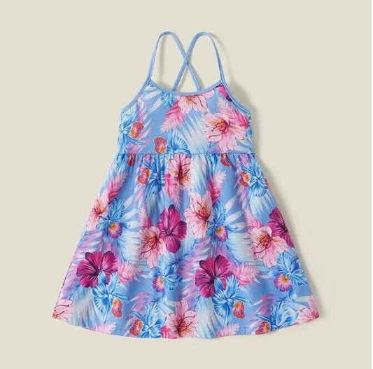 size 2/3/4/6/8 years new girls dress blue pink tropical flower girls dress