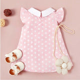 size 6-9m to 18-24m baby dress pink polka dot doll collar dress  - Select Size