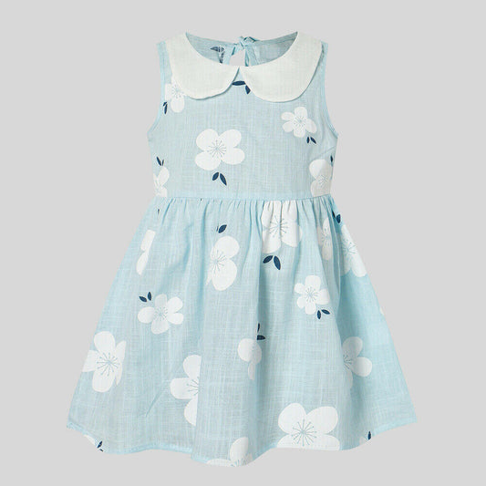 new size 6-9 months baby girls dress 100% cotton white flower blue girls dress