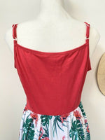 size 12 AUS new womens dress red pink flamingo & palms ruffle high-low dress