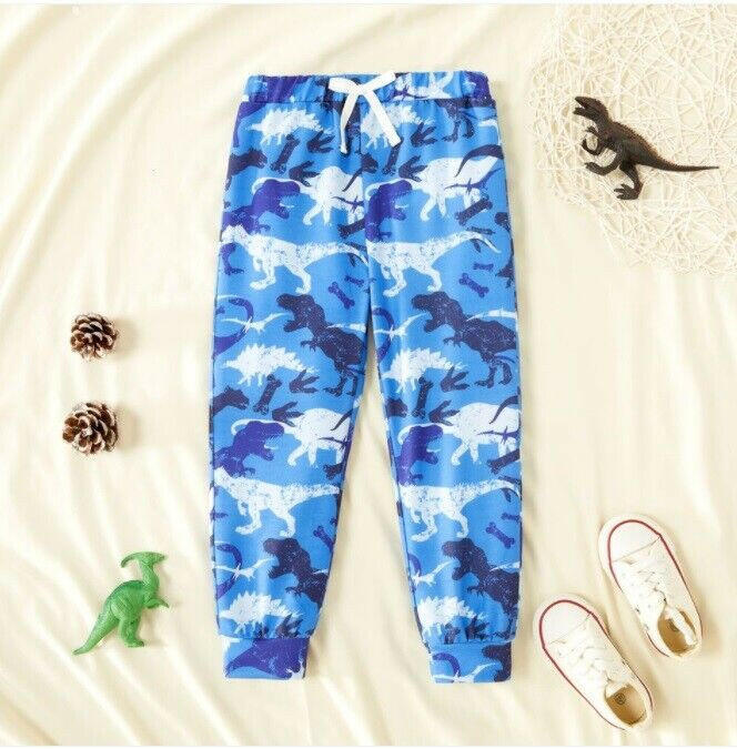 size 3-4y to 5-6 years new boys pants blue dinosaur print boys pants joggers.