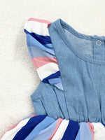 Baby Girls Dress Size 6-9 months Blue and Pink Striped Chambray Baby Dress