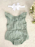 size 0-3m/3-6m new baby girl romper green ruffle romper & headband-Select Size