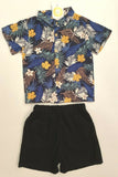 size 18-24m to 5-6y new boys outfit/set boys tropical shirt & black shorts set