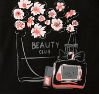 size 12-18 months new girls black t-shirt 'Beauty Club' perfume & flower tee