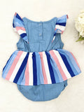 Baby Girls Dress Size 9-12 months Blue & Pink Striped Chambray Baby Girls Dress