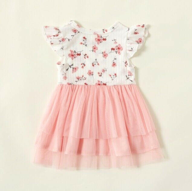 Baby Girls Dress New Size 0-3m to 6-9 months Floral Pink Tulle Baby Dress